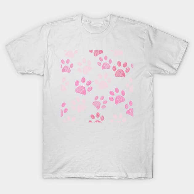 Pink doodle paw prints T-Shirt by GULSENGUNEL